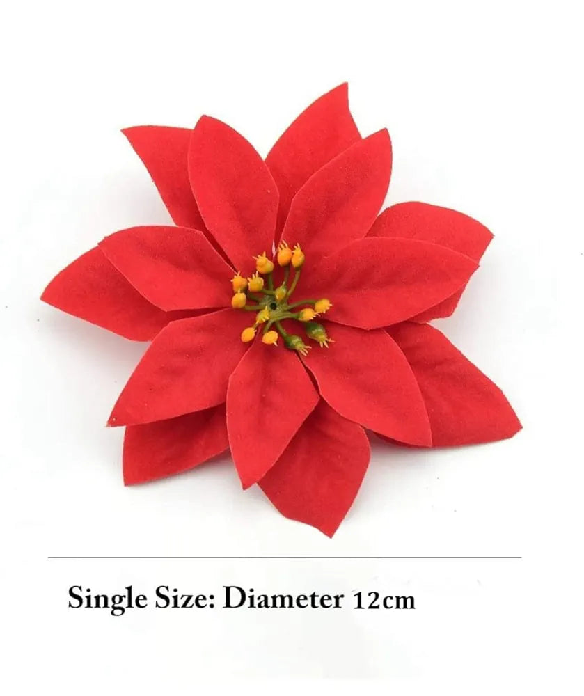 VRB Dec™ 12pcs Christmas Poinsettias Red/Gold Velvet Decorative Artificial Flowers Christmas Flowers of Velvet Christmas Decorations Items/Chritmas Tree/Decoration Items )